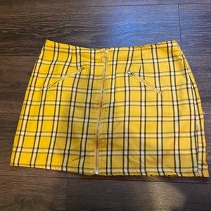 Yellow plaid zip up skirt